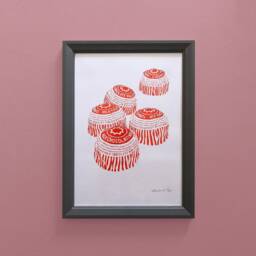 Teacake A4 Wall Print - Risograph Soy Based Red Ink, Recycled Coffee Cup Paper Signed & Limited - thumbnail 1