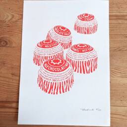 Teacake A4 Wall Print - Risograph Soy Based Red Ink, Recycled Coffee Cup Paper Signed & Limited - thumbnail 2