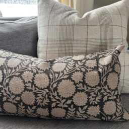 Authentic Boho Floral Indian Hand Block Stamped Linen Print Pillow Cover Green Grey Beige Available in Multiple Sizes Scandinavian - thumbnail 2