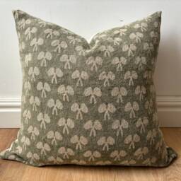 Authentic Boho Floral Indian Hand Block Stamped Linen Print Pillow Cover Green Grey Beige Available in Multiple Sizes Scandinavian - thumbnail 4