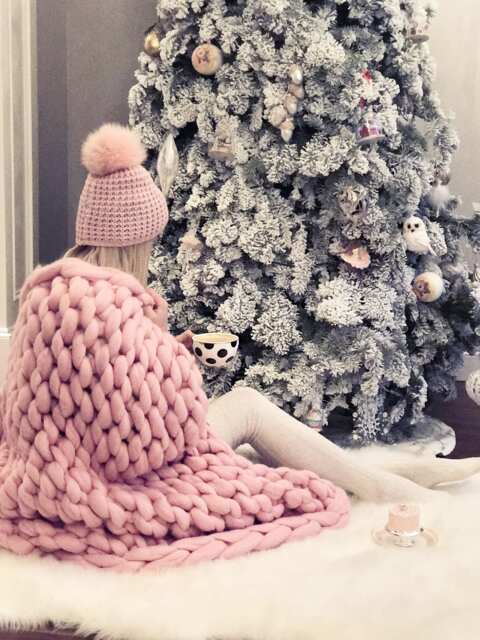 Chunky Knit Blanket/Throw. 100% Merino Wool. Made & Shipped From Nyc, Usa - image 1
