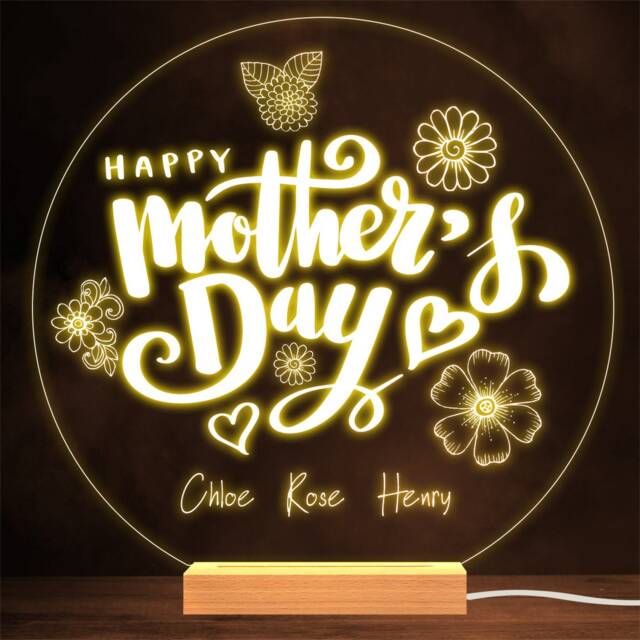 Happy Mother's Day Flowers Personalised Gift Lamp Night Light - image 1