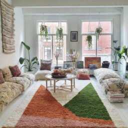 White Orange Green Geometric Moroccan Shag Rug, Large Area Carpet, Boho Tribal Decor, Handmade Wool - thumbnail 3