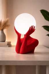 Sculptural Sphere Table Lamp, Modern Bedside Serenity, Artistic Ambient Light, Minimalist Home Decor - thumbnail 1