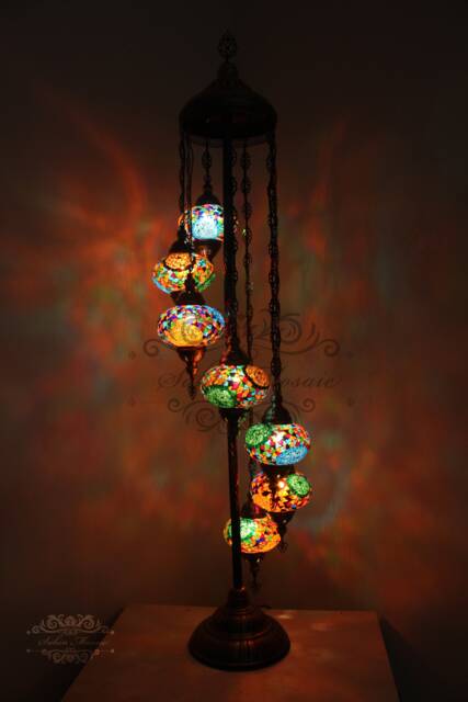 7 Ball Turkish Mosaic Floor Lamp With Large Globes, Lambader - image 1