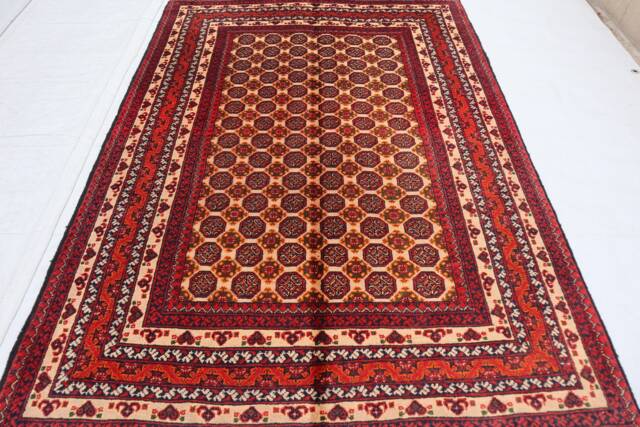 Red 3'4x4'6 Handmade Afghan Area Rug - Bukhara Design Wool Rug, Rugs For Living Room Bedroom Oriental Turkmen 3x5 Kitchen - image 1