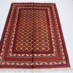 Red 3'4x4'6 Handmade Afghan Area Rug - Bukhara Design Wool Rug, Rugs For Living Room Bedroom Oriental Turkmen 3x5 Kitchen - thumbnail 2