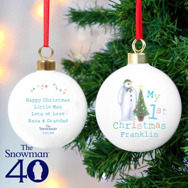 Personalised The Snowman & The Snowdog Bauble - New Baby Xmas Tree Decor Baby's First Christmas Keepsake Gift - image 1