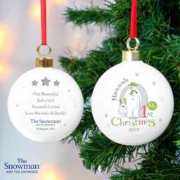 Personalised The Snowman & The Snowdog Bauble - New Baby Xmas Tree Decor Baby's First Christmas Keepsake Gift - thumbnail 3