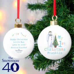 Personalised The Snowman & The Snowdog Bauble - New Baby Xmas Tree Decor Baby's First Christmas Keepsake Gift - thumbnail 1