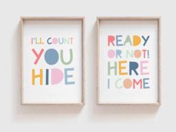 Set 2 Girls Nursery Prints, Playroom Decor, Bedroom Pastel Colours, Wall Art - thumbnail 1