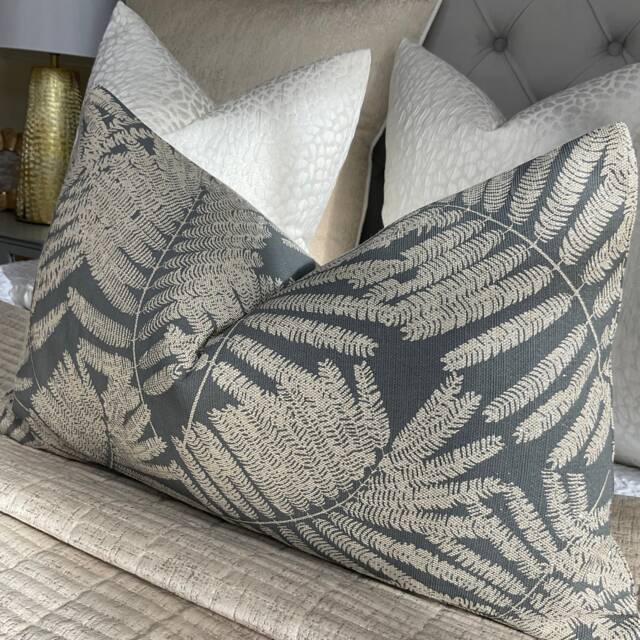 Harlequin Espinilo Fabric, Smoke Grey Metallic Silver Cushion Cover, Shimmer Leaf Palm Design Made in UK Double Sided High Quality - image 1