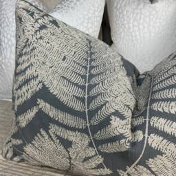 Harlequin Espinilo Fabric, Smoke Grey Metallic Silver Cushion Cover, Shimmer Leaf Palm Design Made in UK Double Sided High Quality - thumbnail 4