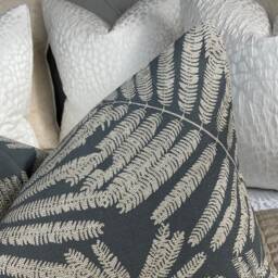 Harlequin Espinilo Fabric, Smoke Grey Metallic Silver Cushion Cover, Shimmer Leaf Palm Design Made in UK Double Sided High Quality - thumbnail 2