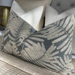 Harlequin Espinilo Fabric, Smoke Grey Metallic Silver Cushion Cover, Shimmer Leaf Palm Design Made in UK Double Sided High Quality