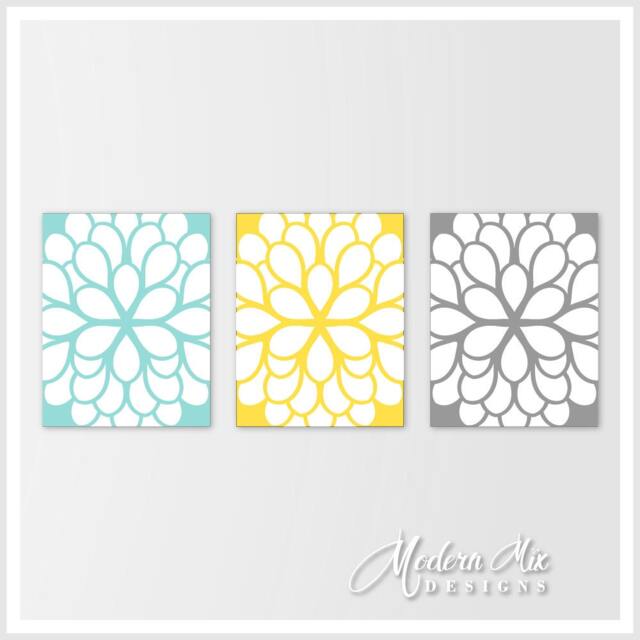 Flower Prints Wall Art Teal Yellow You Pick Colors Print Or Canvas - image 1