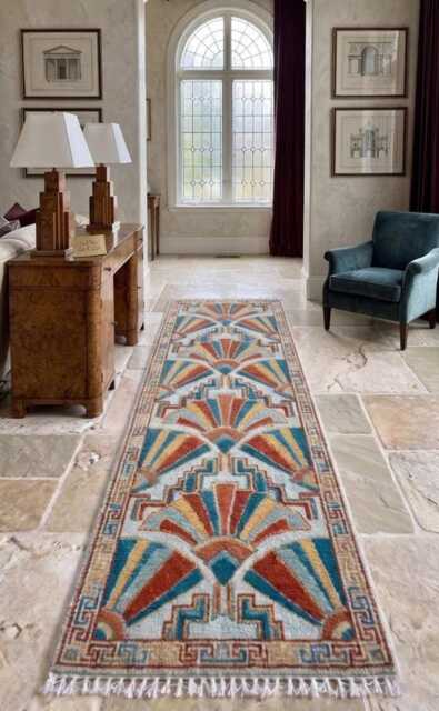 Hand Knotted Oushak Style Wool Runner, Multicolor Floral Living Room Rug - image 1
