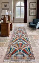 Hand Knotted Oushak Style Wool Runner, Multicolor Floral Living Room Rug - thumbnail 1