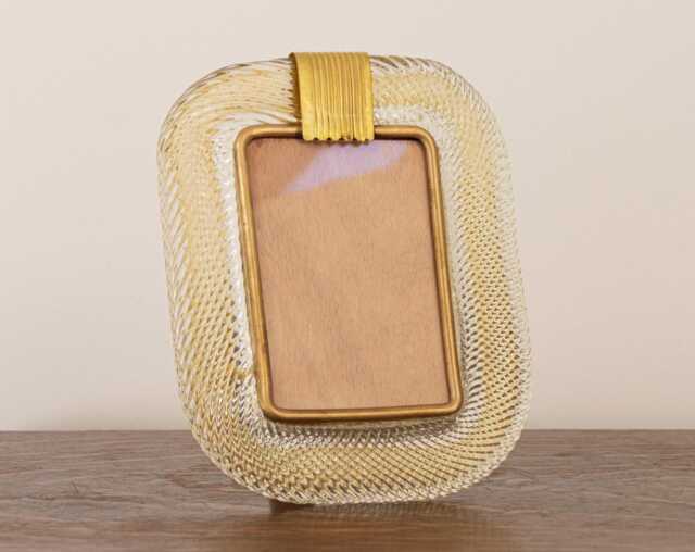 Handmade Murano Glass Photo Frame, Gold Leaf Brass Trim, Venice Italy - image 1
