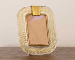 Handmade Murano Glass Photo Frame, Gold Leaf Brass Trim, Venice Italy - thumbnail 1