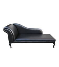 Handmade Extra Large Black Faux Leather Chaise Longue British Made - thumbnail 1