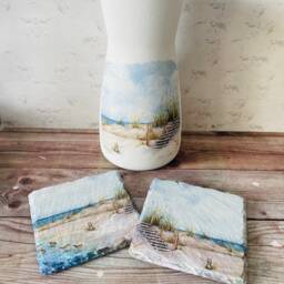 Seaside Vase, Coasters, Gifts, Coastal Home Decor, Beach Themed Decorations, Gifts - thumbnail 3