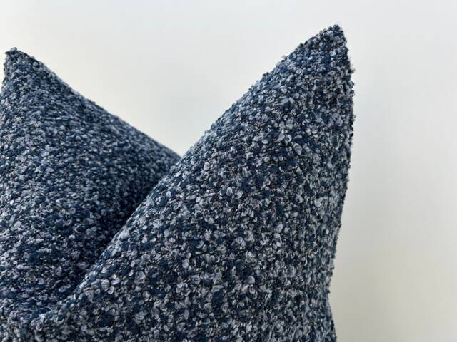 Navy Blue Boucle Pillow Cover, Custom Lumbar Cushion For Sofa Or Bed Euro Sham, 11 Color Options - image 1