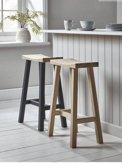 Curved Oak Bar Stool - Handmade Kitchen & Dining Stool, Farrow & Ball Painted Finish, Solid Wood Seat, Rustic Seating, UK Made - image 1