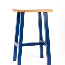 Curved Oak Bar Stool - Handmade Kitchen & Dining Stool, Farrow & Ball Painted Finish, Solid Wood Seat, Rustic Seating, UK Made - thumbnail 2