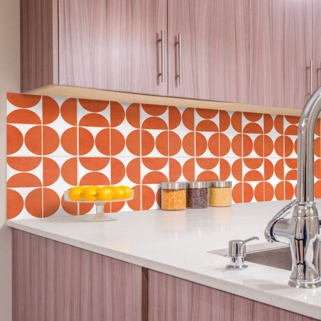 Orange Modern Circles Pattern Tile Stickers, Suitable Wall & Floor, Waterproof, Decoration, Decor, Pack Of 10, Skuomoc - image 1