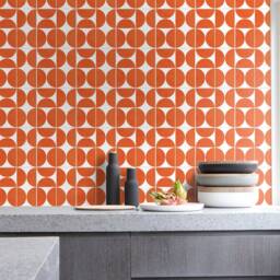 Orange Modern Circles Pattern Tile Stickers, Suitable Wall & Floor, Waterproof, Decoration, Decor, Pack Of 10, Skuomoc - thumbnail 2