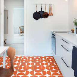 Orange Modern Circles Pattern Tile Stickers, Suitable Wall & Floor, Waterproof, Decoration, Decor, Pack Of 10, Skuomoc - thumbnail 3