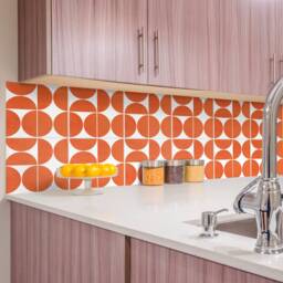 Orange Modern Circles Pattern Tile Stickers, Suitable Wall & Floor, Waterproof, Decoration, Decor, Pack Of 10, Skuomoc - thumbnail 1