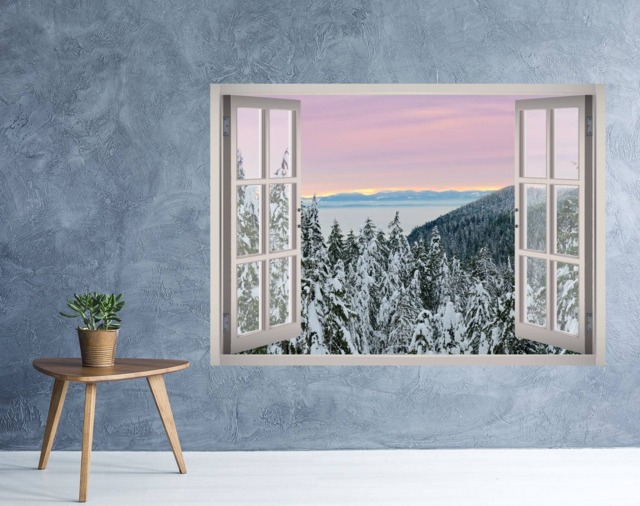 Snow Winter Trees Landscape Window 3D Wall Decal Art Removable Mountain Wallpaper Mural Sticker Vinyl Home Decor - image 1