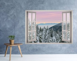 Snow Winter Trees Landscape Window 3D Wall Decal Art Removable Mountain Wallpaper Mural Sticker Vinyl Home Decor - thumbnail 1