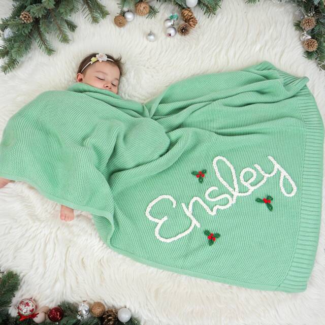 Custom Embroidered Christmas Baby Name Blanket, Personalised Blanket With Name, Newborn Gift, Baby Shower Gift, Christmas Gift For - image 1