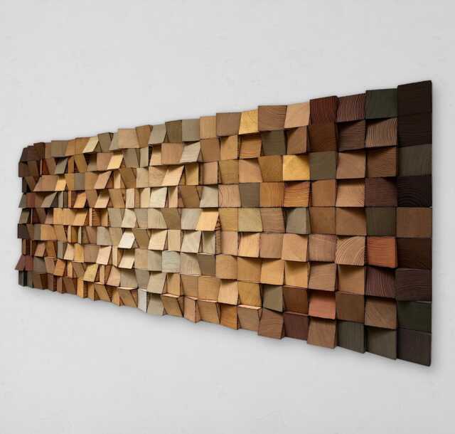 Reclaimed Pine Wood Gradient Wall Art - Handmade Wooden Mosaic - image 1