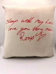 Handwriting Embroidered Velvet Cushion Personalized Family Keepsake - Handmade in UK - thumbnail 1