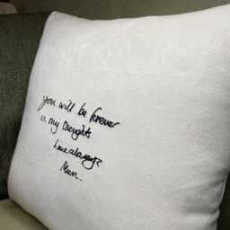 Handwriting Embroidered Velvet Cushion Personalized Family Keepsake - Handmade in UK - thumbnail 2