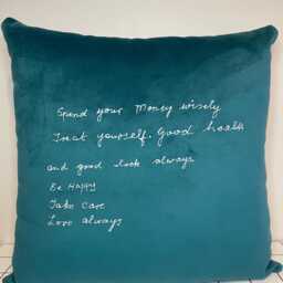 Handwriting Embroidered Velvet Cushion Personalized Family Keepsake - Handmade in UK - thumbnail 3