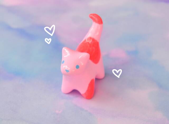 Cute Pink Cat Decoration Desk Buddy Office Friend Kitty Decor Curio Shelf Small Kawaii Gift Clay Collectible Figurine Toe Beans - image 1