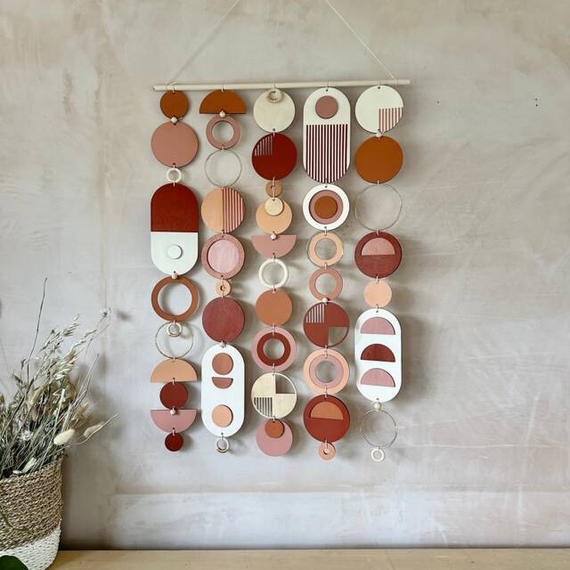 Geometric Wall Hanging - Modern Wood Tapestry, Warm Tones Decor - image 1