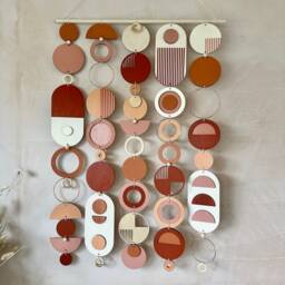 Geometric Wall Hanging - Modern Wood Tapestry, Warm Tones Decor - thumbnail 4