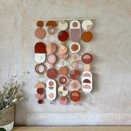 Geometric Wall Hanging - Modern Wood Tapestry, Warm Tones Decor - thumbnail 1