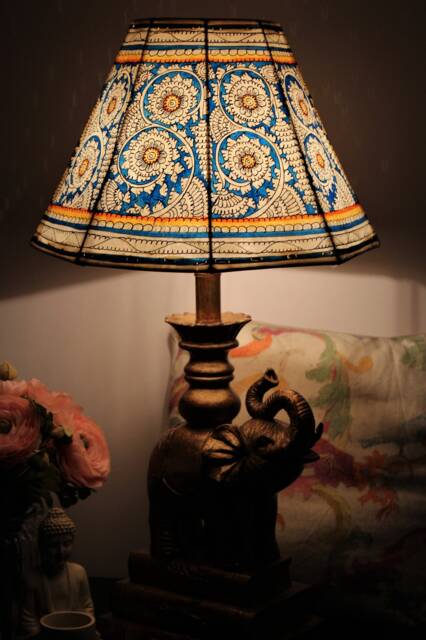Blue/Red Floral Motif /Leather Lampshade/Table Lampshade/Handmade - image 1