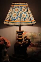 Blue/Red Floral Motif /Leather Lampshade/Table Lampshade/Handmade - thumbnail 1