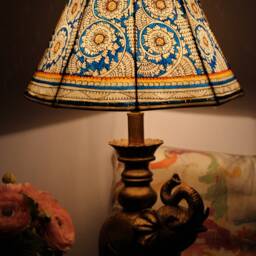 Blue/Red Floral Motif /Leather Lampshade/Table Lampshade/Handmade - thumbnail 2