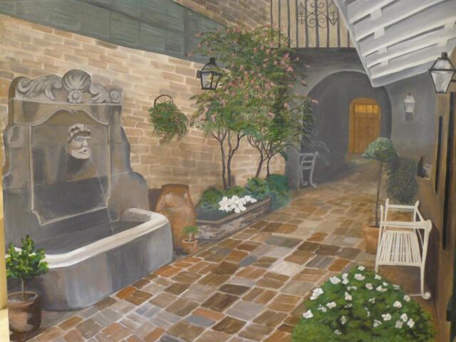 New Orleans French Quarter Courtyard Painting, Original Realism Art - 36x48 - image 1