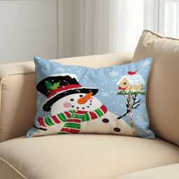 Christmas Cushion Cover With Snowman & Snowflakes, Holiday Winter Throw Pillow Case, Cute Festive Home Decor - thumbnail 4