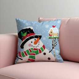 Christmas Cushion Cover With Snowman & Snowflakes, Holiday Winter Throw Pillow Case, Cute Festive Home Decor - thumbnail 3